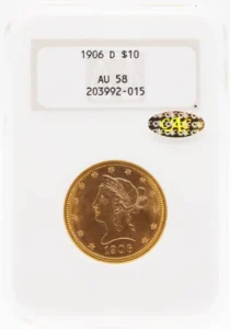 1906-D $10 Liberty Head Gold Eagle NGC AU58 Gold CAC