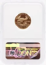 If you're building a Proof 70 collection of Gold American Eagles, the 2004 quarter-ounce coin is a significant addition. In 2004, the U.S. Mint produced 28,839 quarter-ounce Proof Gold Eagles. Notably, less than 5% of these coins have been graded a perfect Proof 70 by NGC, underscoring their rarity and desirability among collectors. This exquisitely struck piece features a deep mirror finish with exceptional luster, highlighting its sharp design details. Its pristine condition and limited availability make it an excellent addition to any Proof 70 Gold Eagle collection.