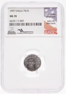 1997 $10 Platinum Eagle MS70 John Mercanti Signed