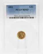 1853 Liberty Head Gold Dollar MS63